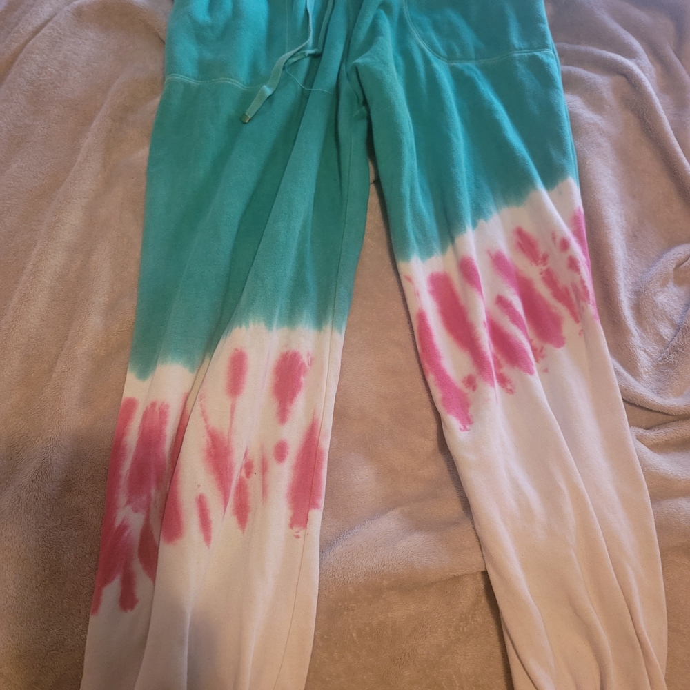 crown & ivy Teal and Pink Tie-Dye Joggers
